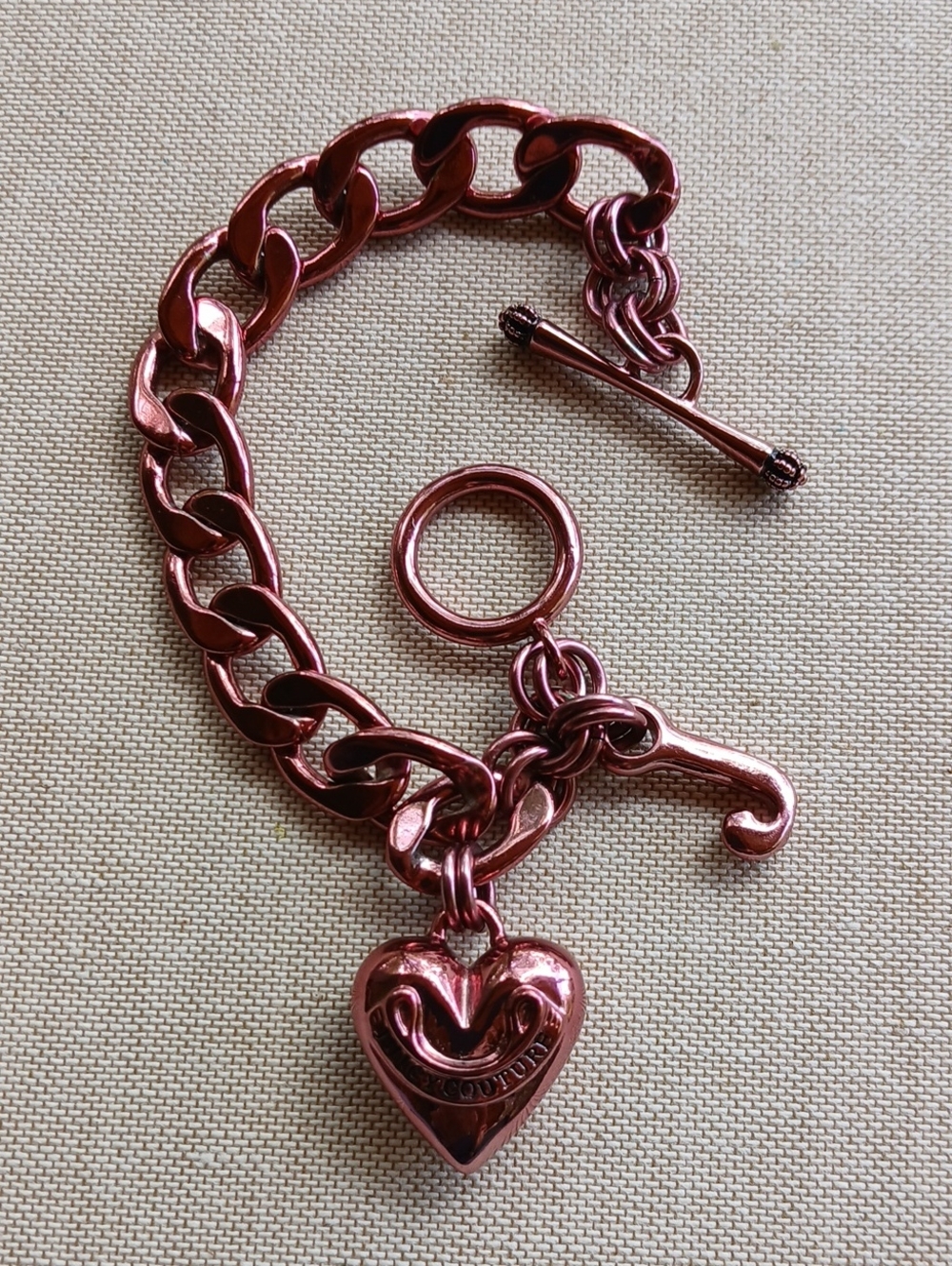 Juicy Couture Y2K Pink Heart Starter Charm Chain Bracelet